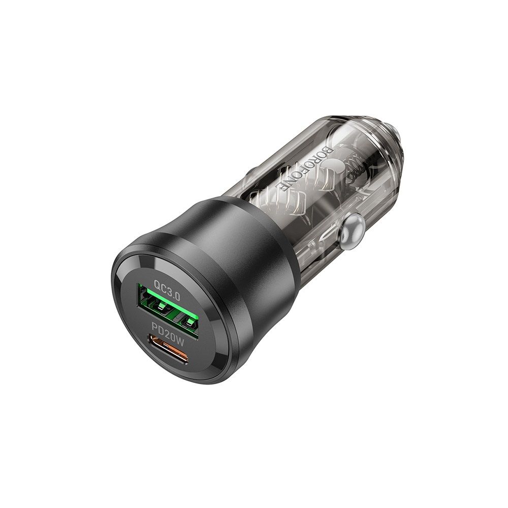 شاحن سيارة بوروفون BZ25 جيرني – PD38W – منفذين (Type-C + USB) – أسود