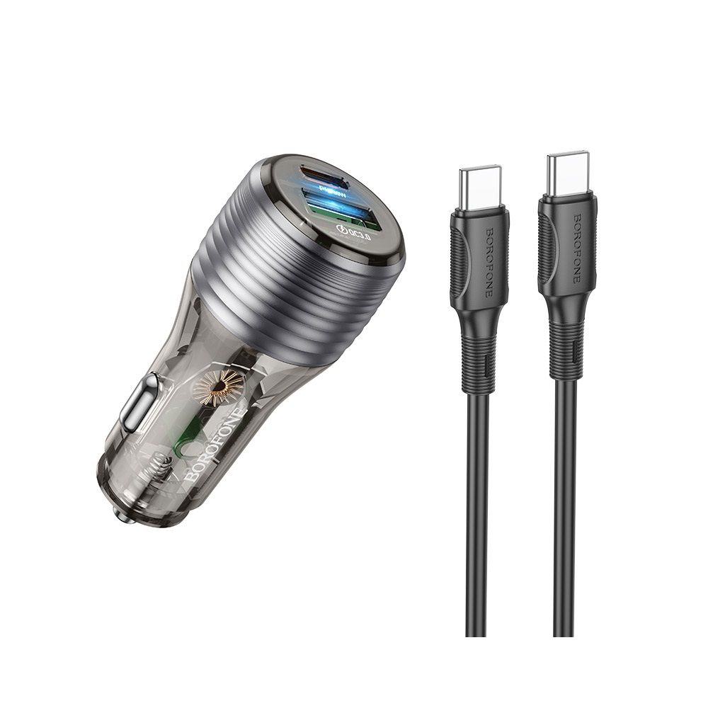 بوروفون طقم شاحن سيارة BZ30 أبسوليوت – PD30W + QC3.0 – كابل تايب سي لتايب سي – أسود