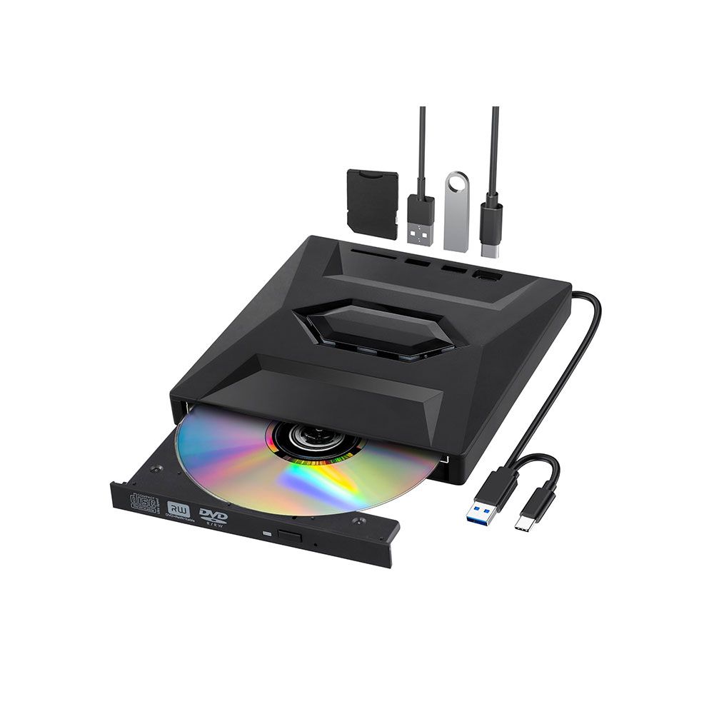 جينيرك مشغل أقراص DVD خارجي – 5 في 1 – يدعم بطاقة SD – منفذي USB – من النوع C
