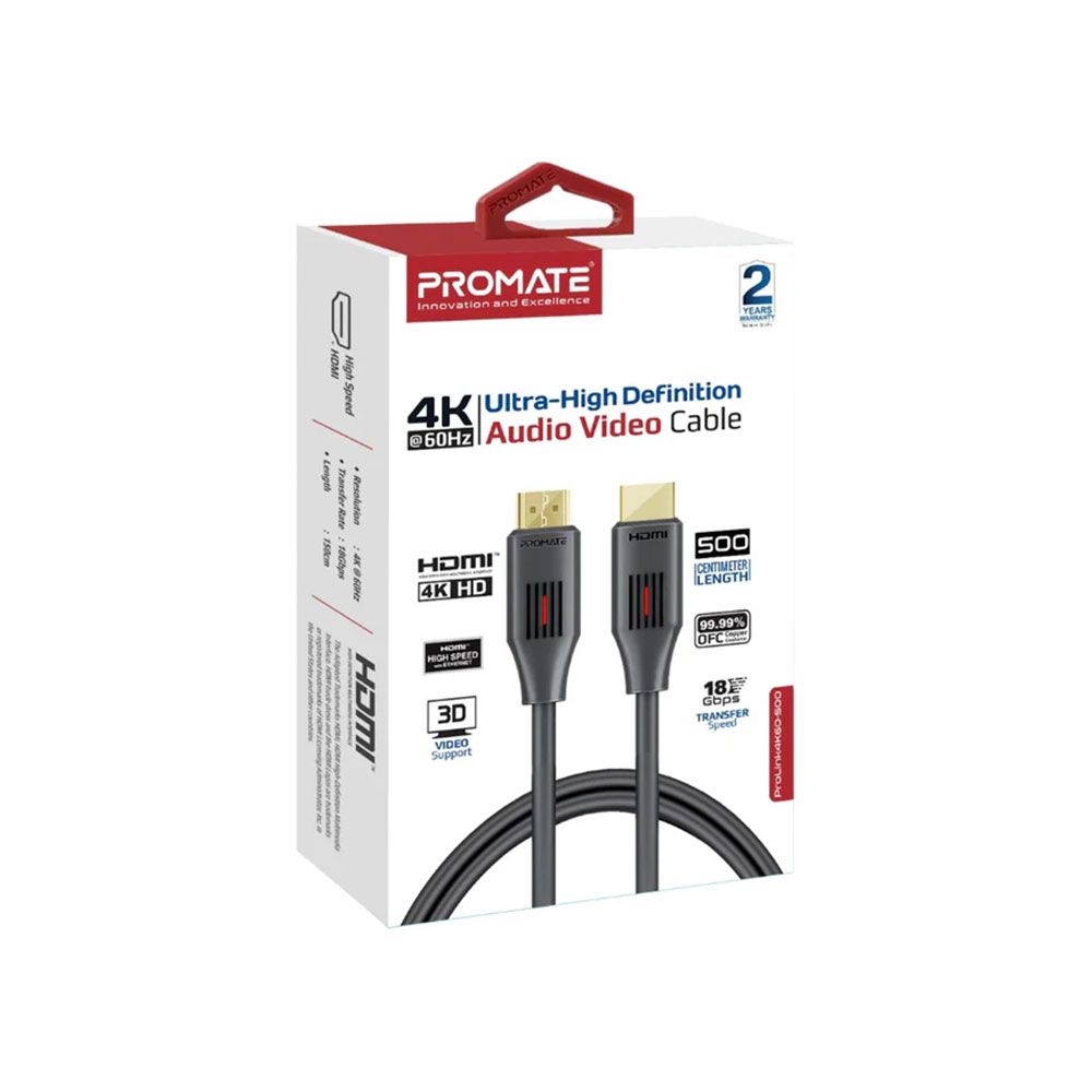 بروميت – كابل HDMI للصوت والفيديو – أجهزة التلفاز والشاشات – دقة فائقة 4K عند 60 هرتز – 4K ألترا إتش دي – إيثرنت عالي السرعة-500