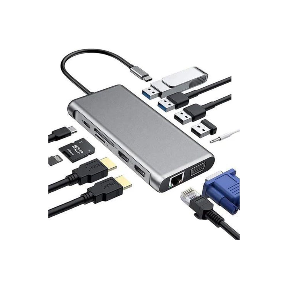هاب كوجر تايب سي 12 ان 1 الى 4 usb يو اس بي 3.0 + اتش دي ام اي + في جي اي + لان + يو اس بي سي * 3 + اس دي + جاك 3.5