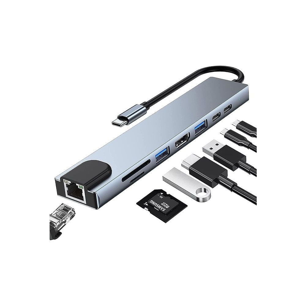 كوجر موزع تايب  سي 8 في 1- منفذان USB 3.0 + منفذ HDMI + منفذان USB-C + منفذ بطاقة SD + منفذ LAN