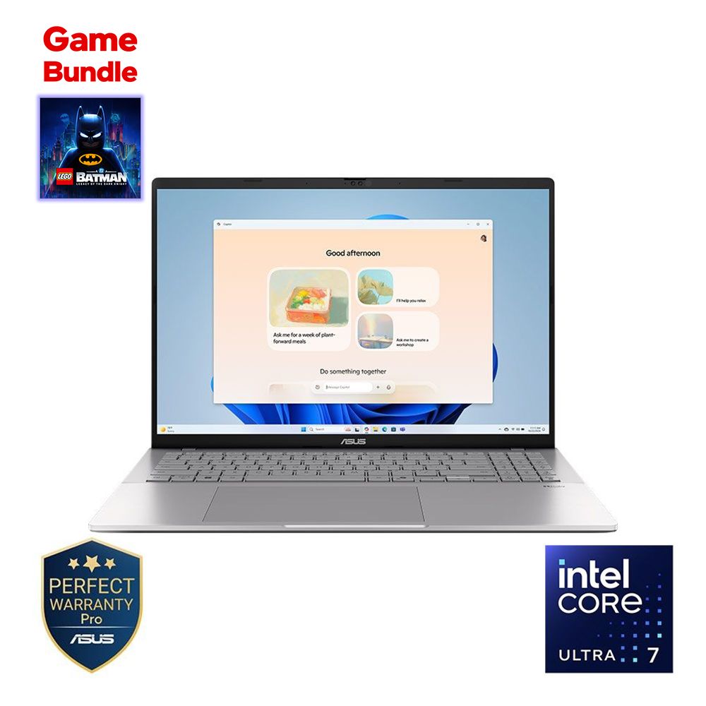 لابتوب اسوس Vivobook S16 S3607CA-SH070W معالج Intel Core Ultra 7 255H رامات 16 جيجا هارد 1 تيرا كارت الشاشه Intel Arc شاشة 16"OLED WUXGA ويندوز11 فضي
