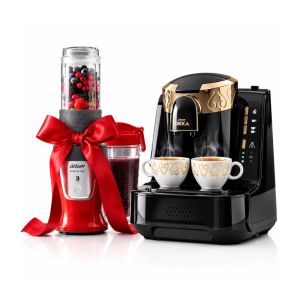 Arzum OKKA Turkish Coffee Machine 710 Watt Black & Copper - OK001&  Arzum Personal Blender 570 ml 300 Watt Red - AR1032 (Free Gift)