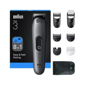 Braun All In One Series 3 8 In 1 Rechargeable Wet and Dry Hair Trimmer, Black - AIO3540