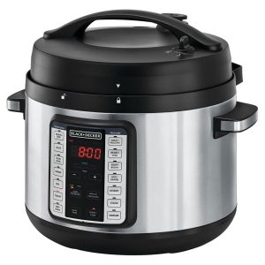 حلة ضغط كهربائية بلاك+ديكر ديجيتال، 1350 وات 10 لتر فضى X اسود ضمان سنة  - PCP1010-B5