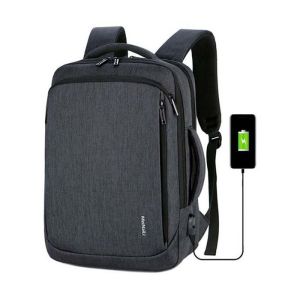 Meinaili  023 Nylon Laptop Backpack With USB Charging Port - 15.6-inch - Black