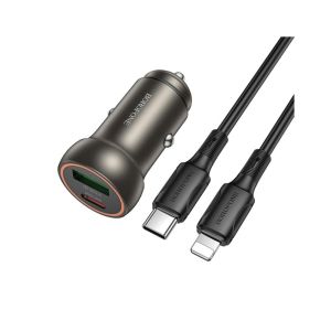 بوروفون شاحن سيارة- BZ32A - فريش - PD30 واط + QC3.0 مع مجموعة كابلات - سي إلى آي بي - أسود :